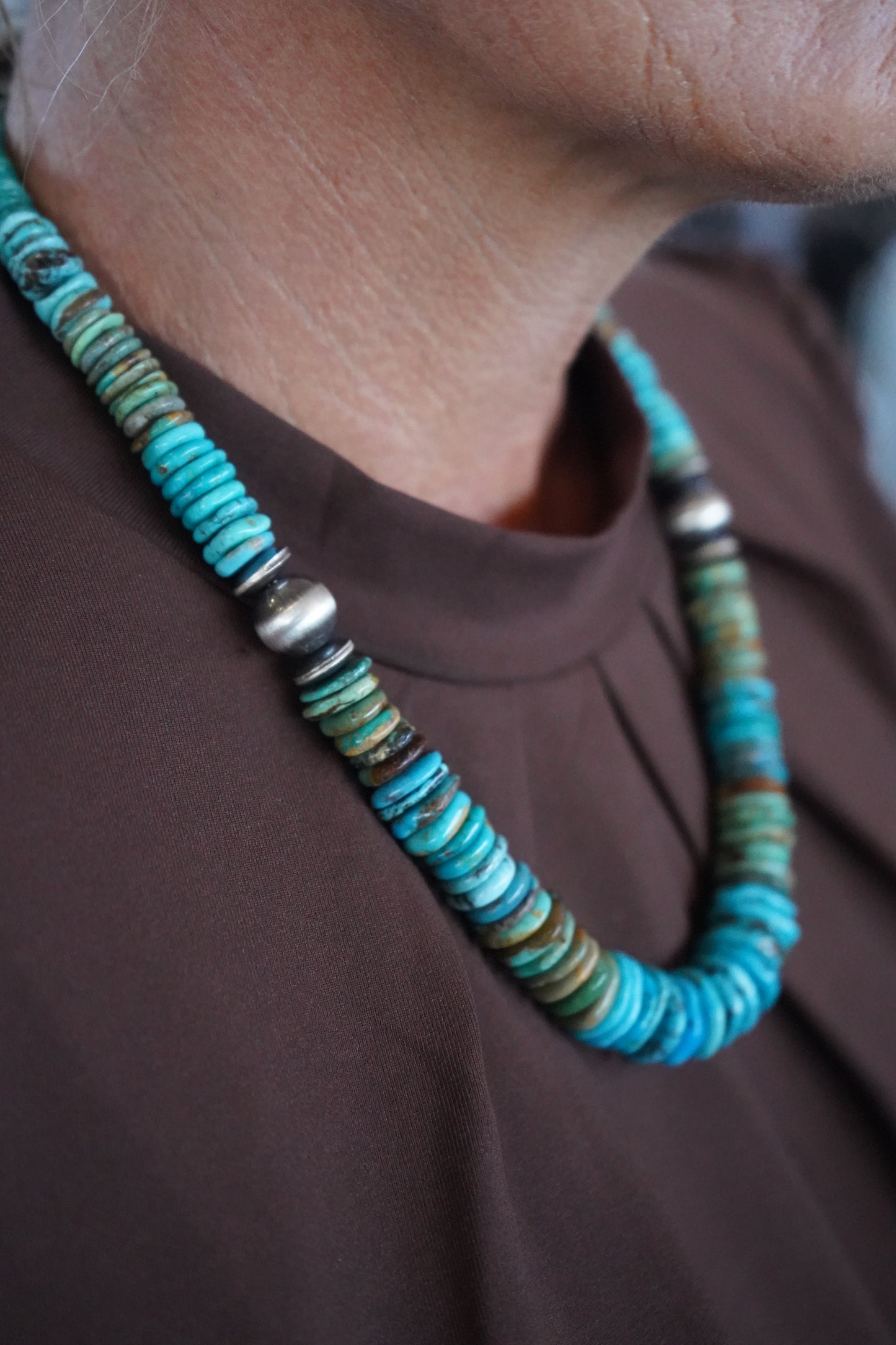 Mixed Kingman Heishi Rondel Necklace
