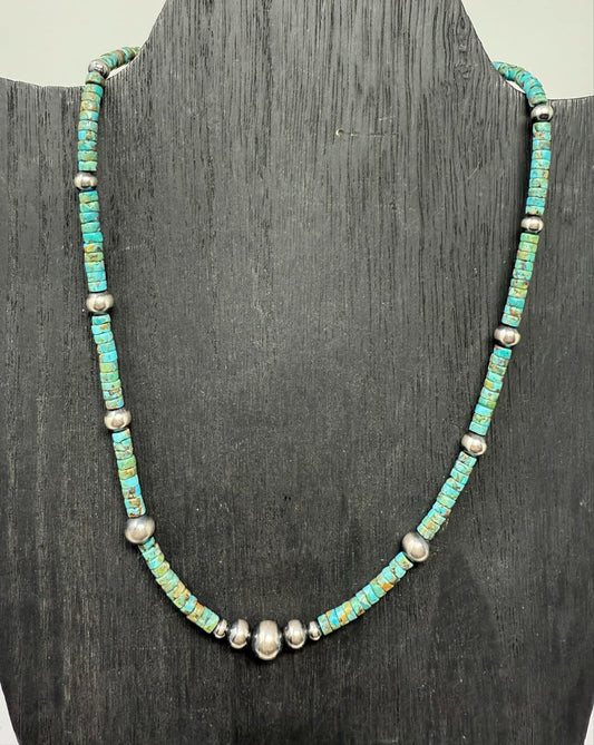 Turquoise Rondel with Multi-Size Navajo Pearls